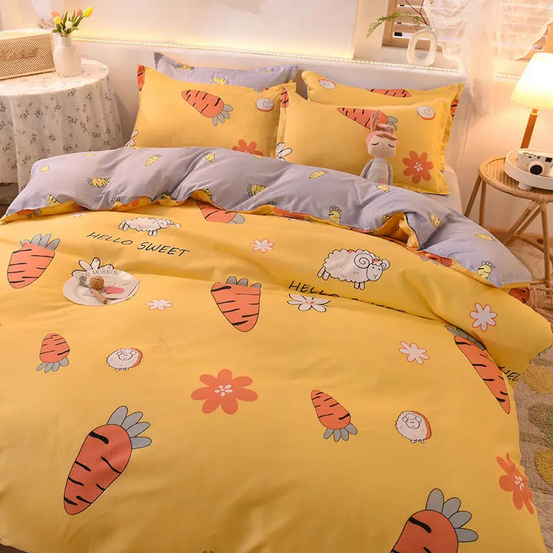 -Orange Bedding Set Girls Boys Bed Linen Sheet Plaid Duvet Cover No Filling 240x220 Single Double Queen King Bedclothes