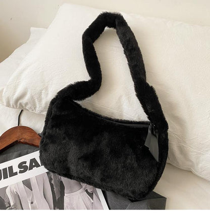 eybag Simple Design Women Soft Plush Hobos Shoulder Bags Winter Furry Ladies Clutch Purse Handbag Fashion Female  Underarm Bag