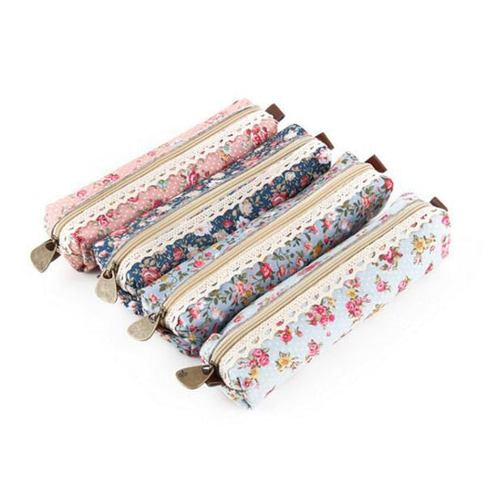 eybag Mini Retro Flower Floral Lace Pencil Case, Pencil Bag School Supplies Cosmetic Makeup Bag Zipper Pouch Purse, Estojo Escolar