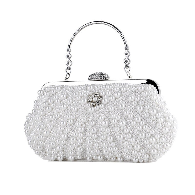 eybag  Beaded Wedding Bridal Evening Bags Hollow Fashion Women Clutch Pearl Diamonds Handbags Shell Design for Party Diner Purse