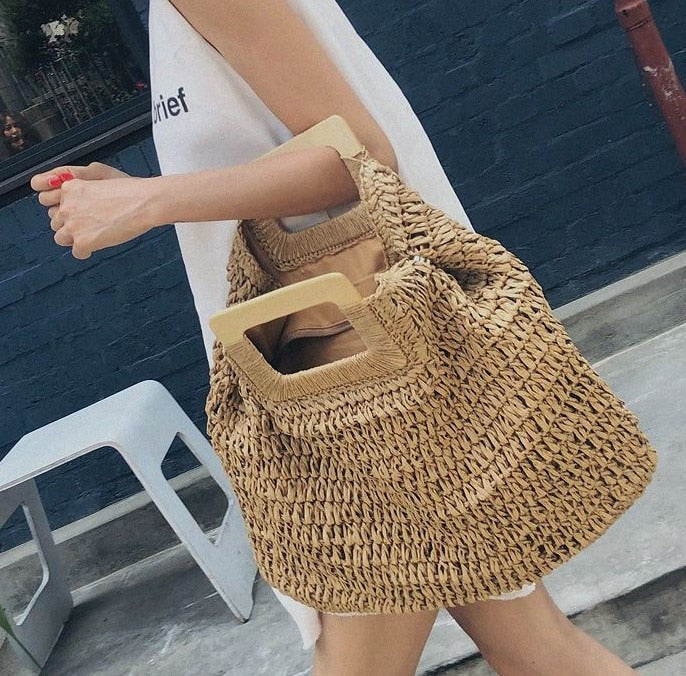 eybag casual rattan large capacity tote for women wicker woven wooden handbags summer beach straw bag lady big purses travel sac