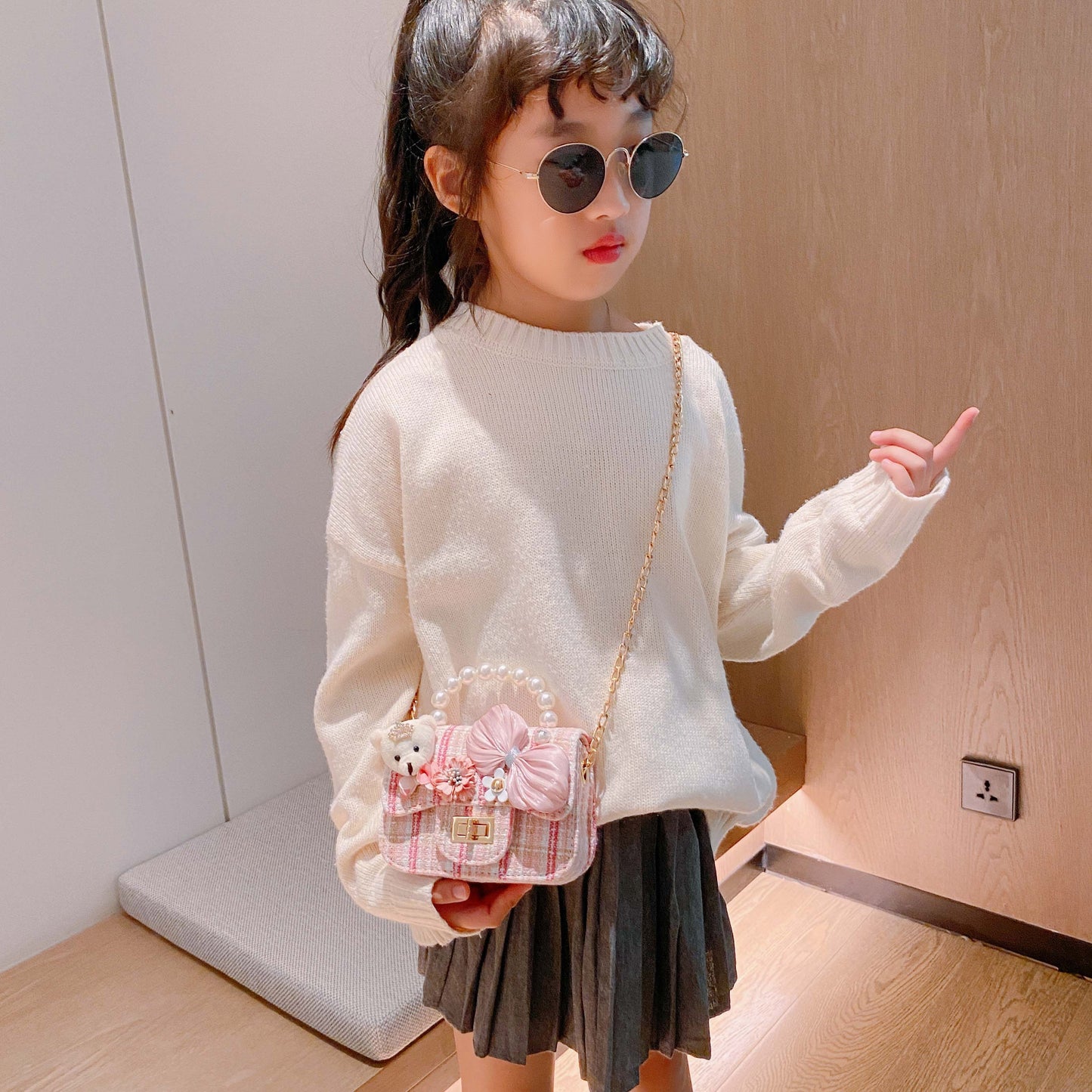 eybag Korean Style Kids Mini Handbags Tote Cute Pearl Crossbody Bags for Baby Girls Small Coin Pouch Wallet Toddler Purse