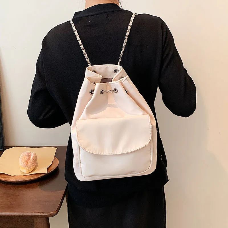 eybag Kpop Nylon women Backpack Fashion chain Bucket Shoulder Bag small Travel female Backpacks bagpack Daypack black white Softback