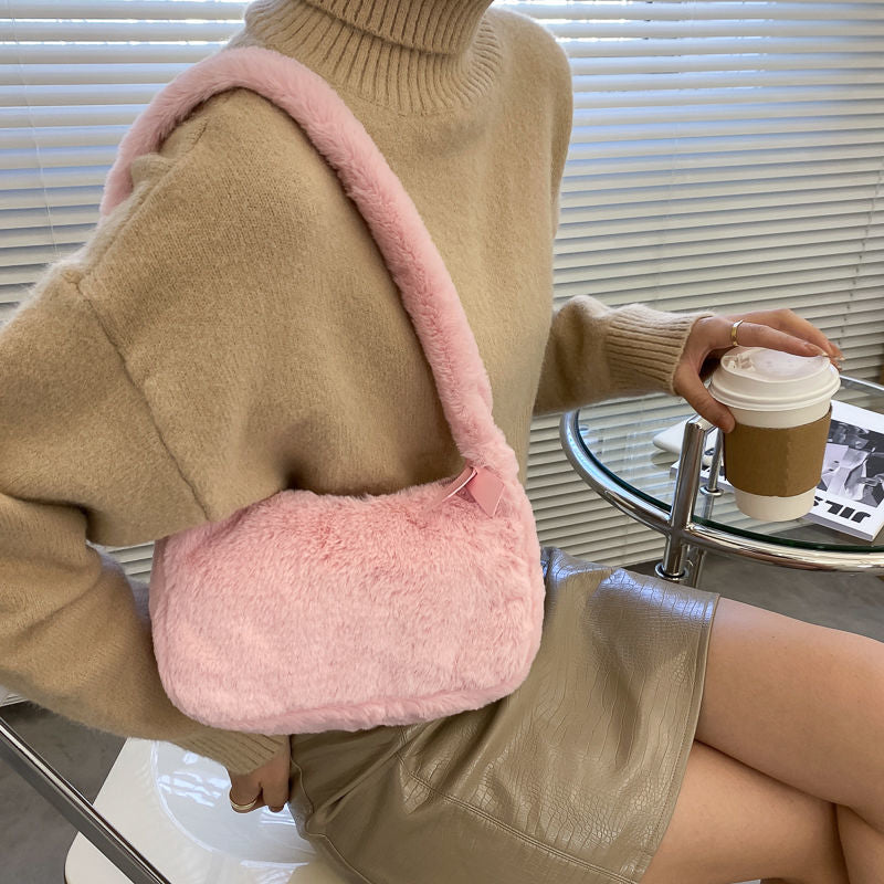 eybag Simple Design Women Soft Plush Hobos Shoulder Bags Winter Furry Ladies Clutch Purse Handbag Fashion Female  Underarm Bag