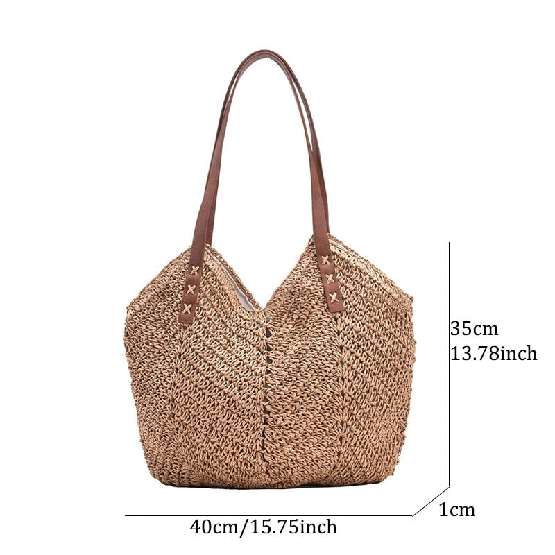 eybag Casual Large Capacity Straw Tote Bag Hollow Woven Women Shoulder Bags Summer Beach Lady Handbag Big Shopper Bag Travel Sac 2022