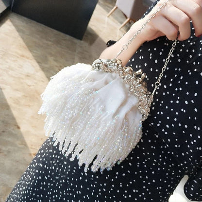 eybag Women's white Wedding Clutch Purse Exquisite beading Tassel Evening Bag Luxury Designer Party Handbag chain shoulder bags B364