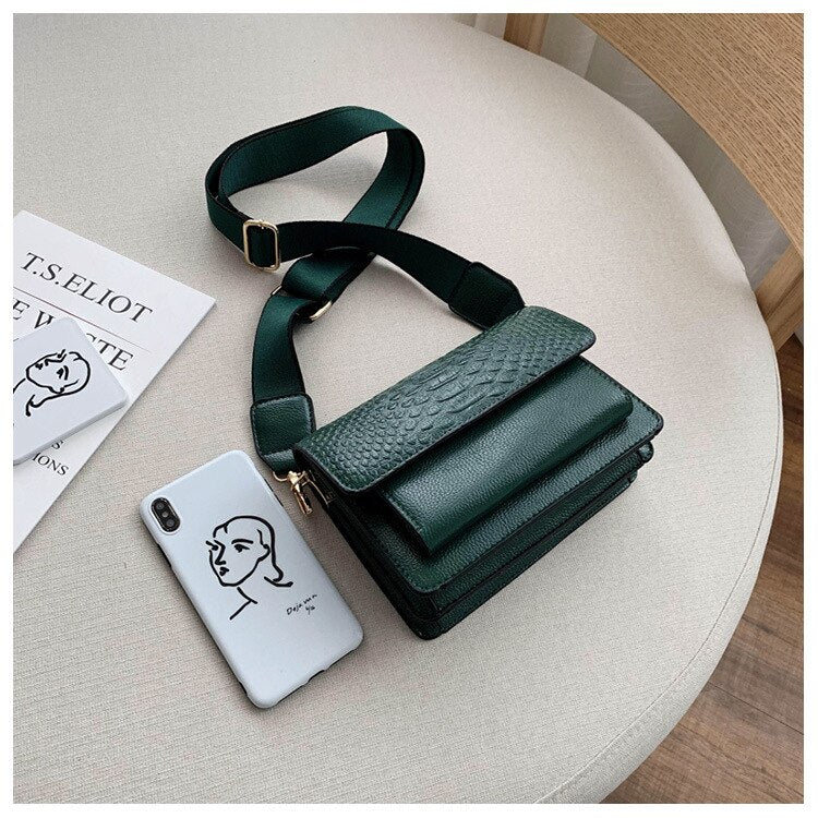 eybag Vintage Alligator lady Sling bag PU Leather Crossbody Bag For Women 2022 new Wide strap Shoulder Messenger Bag Ladies handbag