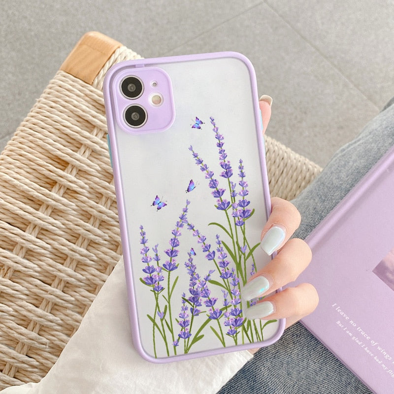 eybag Butterfly Lavender Higan Flower Phone Case For iphone 6s 7 8 plus SE 2 12 13 mini 11 pro max X XR XS Max Hard Shockproof Case