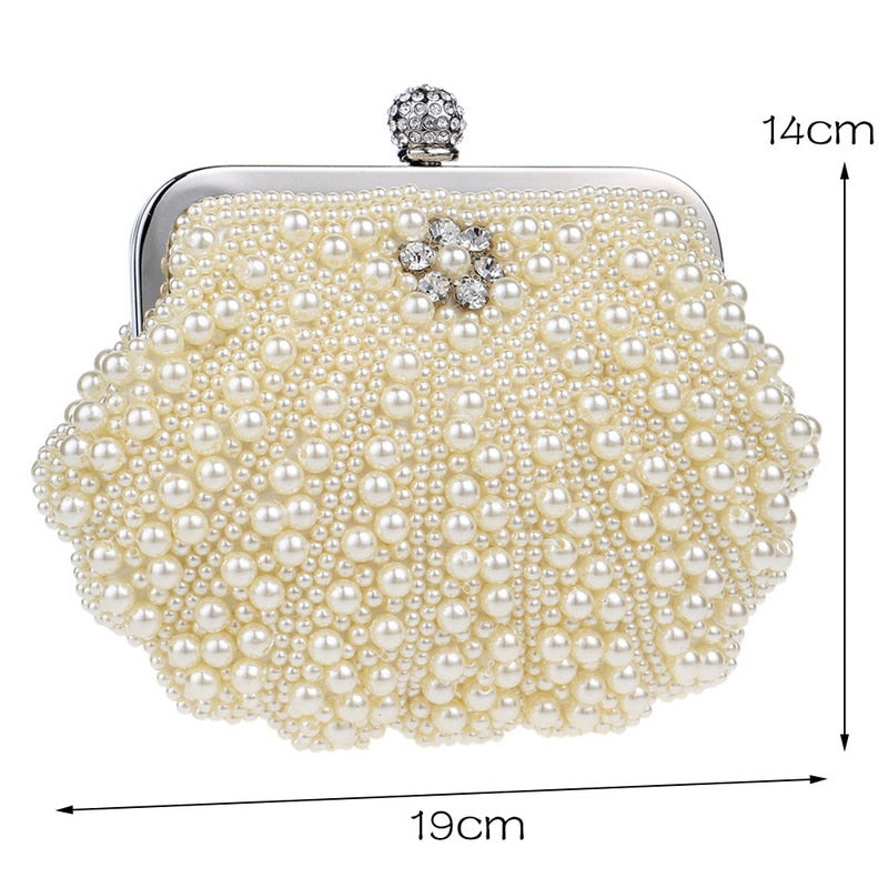 eybag  Beaded Wedding Bridal Evening Bags Hollow Fashion Women Clutch Pearl Diamonds Handbags Shell Design for Party Diner Purse