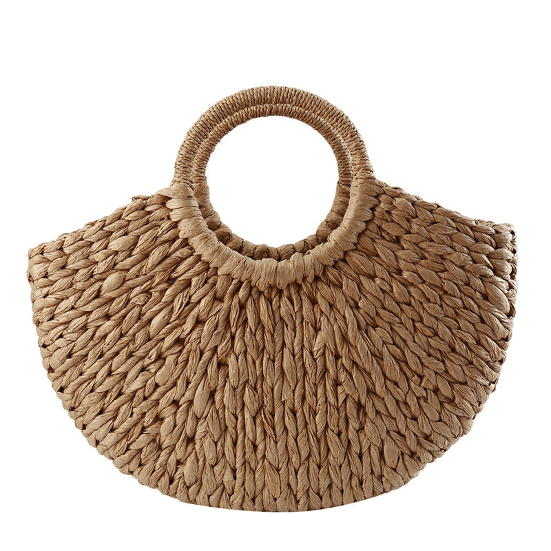 eybag New Straw Bag 2022 Women Hand-Woven Hollow Handbag Moon Shape Rattan Bag Big Capacity Drawstring Handbag Casual Travel Beach Bag