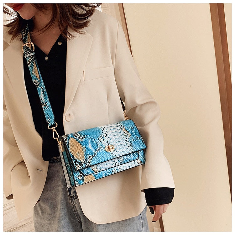 eybag Snake Pattern women flap bags PU Leather ladies Handbag Luxury Designer Wide Strap Sling bag for female Shoulder Crossbody Bag