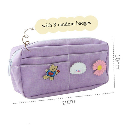 eybag Purple Canvas Pencil Case Cute Animal Badge Pink Pencilcases Large School Pencil Bags for Maiden Girl Stationery Supplies