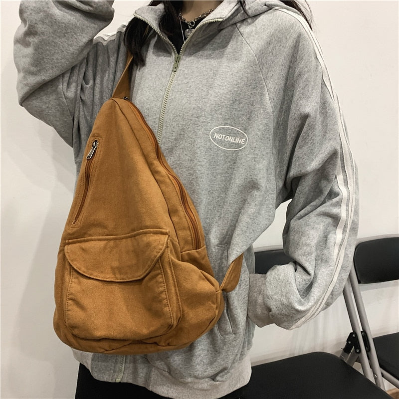 eybag Women Shoulder Messenger Bag Canvas Crossbody New Trend Fashion Female Bag Solid Color High Quality Ladies Chest Bag