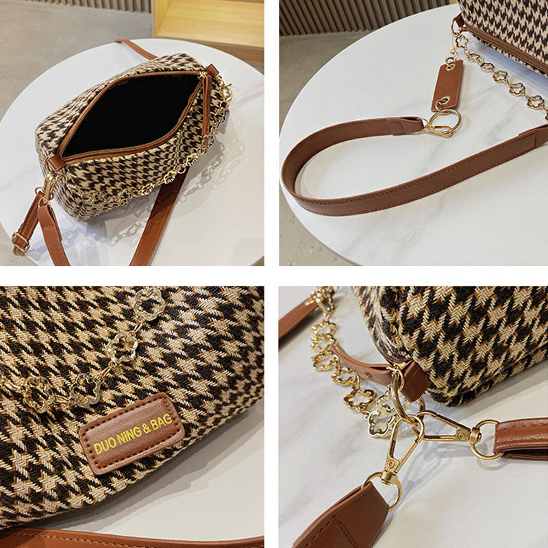 eybag Vintage Houndstooth Bucket Bags New Wild Woolen Cloth Handbag Women Shoulder Crossbody Bag Tote Women's Handbags Purses