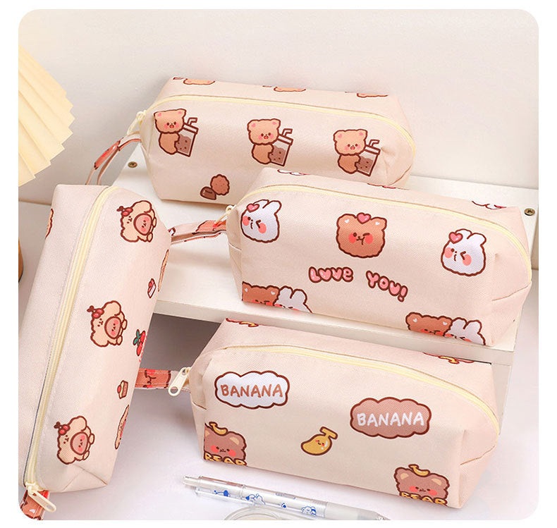 eybag Cartoon Little Bear Canvas Pencil Case Large Capacity Pencil Case Desktop Stationery Organizing Storage Bag