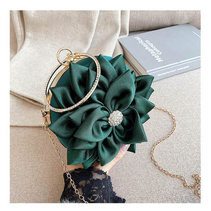 eybag Red Flower Clutch Purse  Women Round  Evening Bag Crystal Diamond Wedding Silk Handbag Exquisite Chain Shoulder Bags FTB154