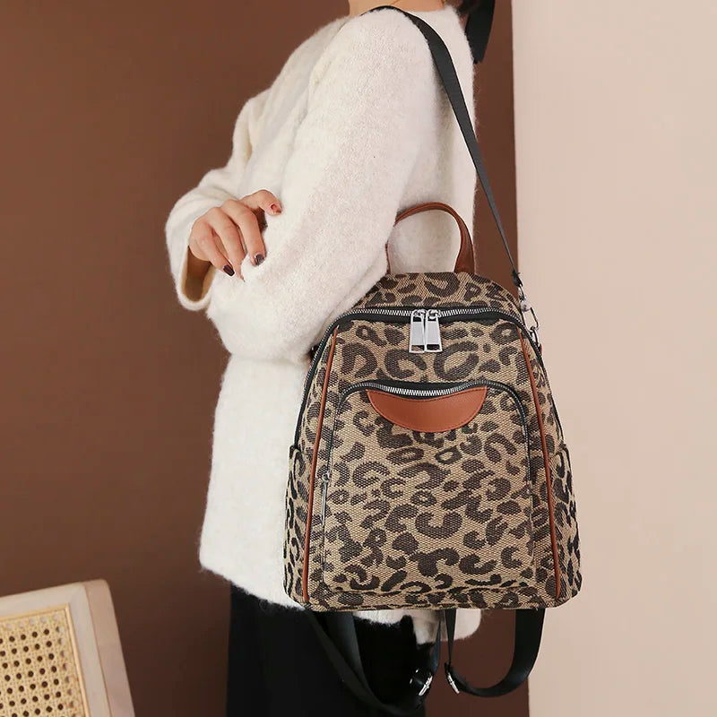 eybag  Women Backpack Vintage Leopard Bagpack Schoolbag for Teenagers Girls Multifunctional Backpack Female Shoulder Bag