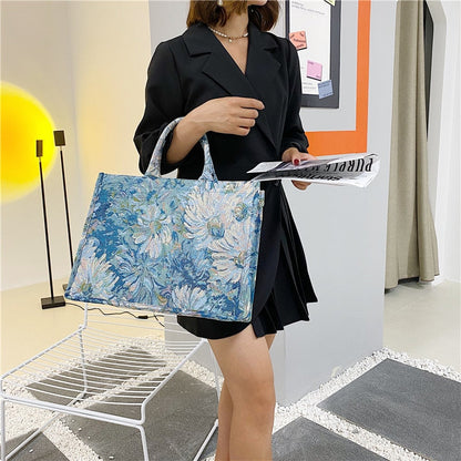 eybag  Luxury Designer Handbags 2022 Women's Totes Bags Girl Shopper Fashion Large Capacity Flowers Painting Canvas Shoulder Bag