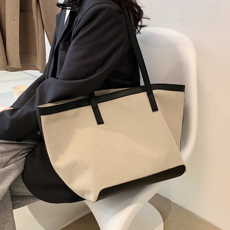 Lkblock New Fashion Canvas Tote Bag Large Capacity Simple Foreign Style Handbag Shoulder Bag Shopper Spring Summer Women's Bag