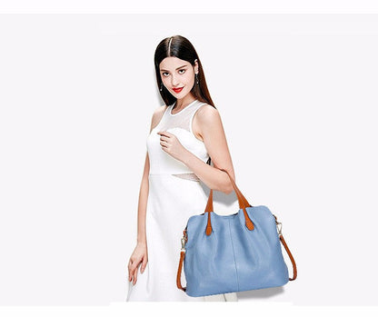 Lkblock Genuine Leather Women's Bag Fashion Commute Handbags Solid Color Tote Messenger Luxury Designer Shoulder Cossbody Bags Female