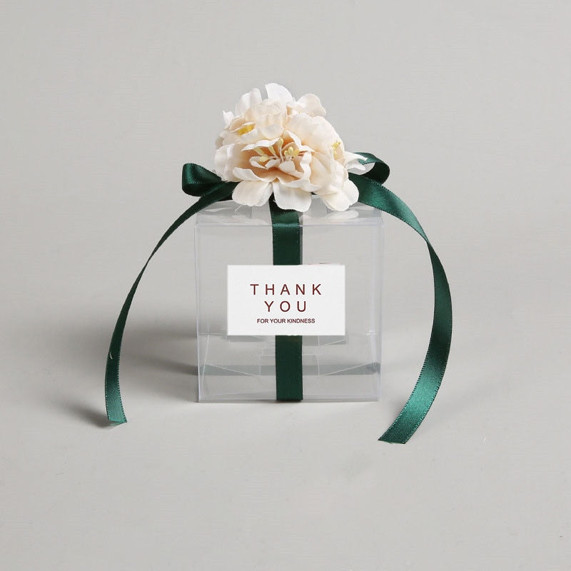 eybag 10/20/50pcs Transparent Gift Bags Thank You Artificial Flower Ribbon Wedding Souvenirs for Guests Matte Dragees Box for Baptism