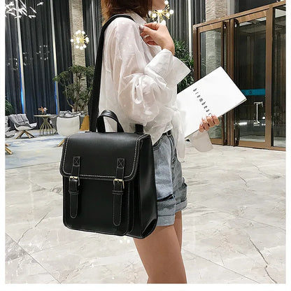 eybag Preppie style women Backpack Pu Leather Shoulder Bag multi-function Female Backpack Vintage School Bag for Girls Leisure Bag Sac