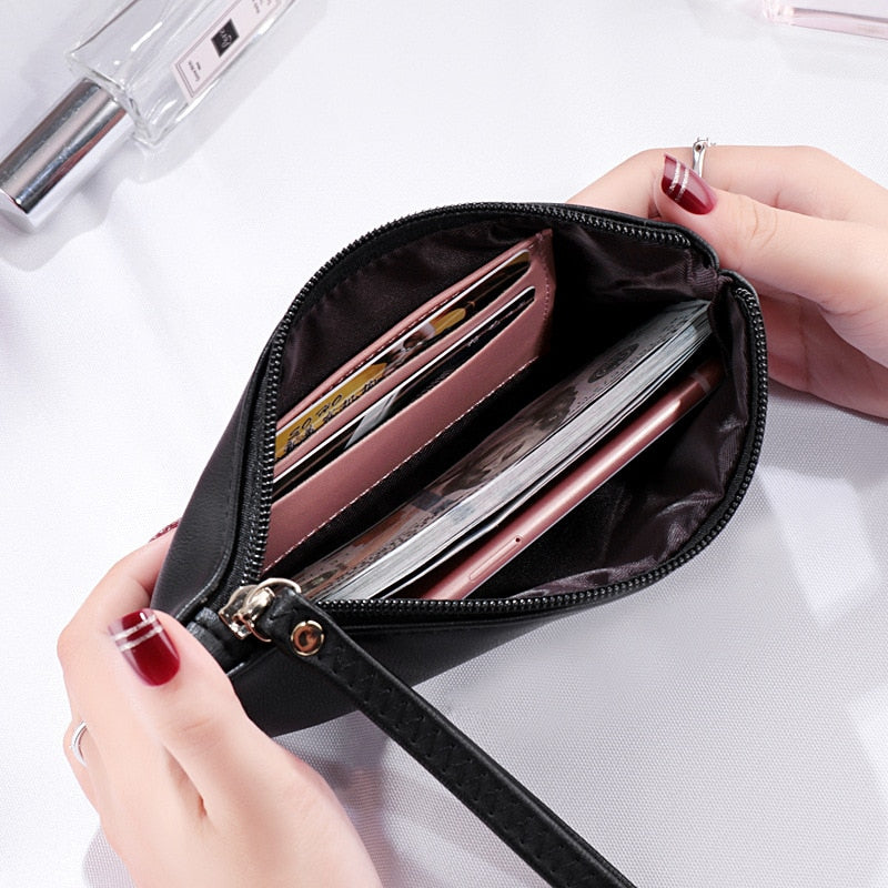 Lkblock Fashion Women Leather Purse Wristband Long Zipper Wallet Coin Purses Clutch Wallet Female Money Card Holder Ladies Handbag