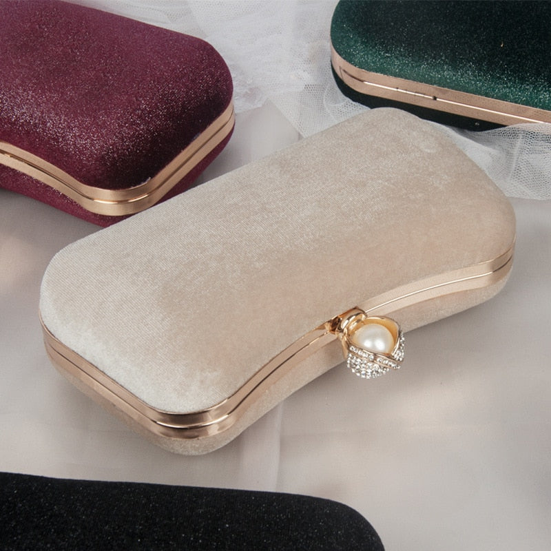 eybag Women's Evening Clutch Bag Retro Velvet Apricot Party Purse and Handbag Elegant Banquet Wallet Wedding Chain Shoulder Bag