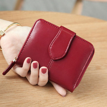 eybag Billfold Oil Wax Genuine Leather Wallets Women Short Mini Clutch Purse Soild Coin Pocket Credit Card Holder Cowhide Bag