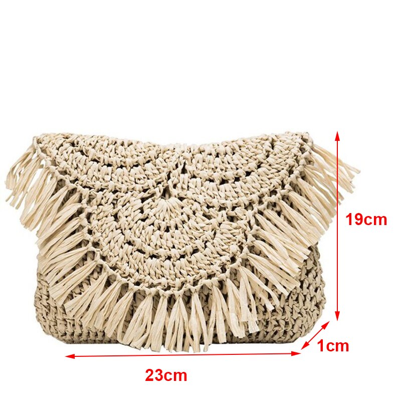 Lkblock New Half Round Straw Bags for Women Summer Beach Rattan Bag Handmade Woven Half Moon Crossbody Handbags Bohemia