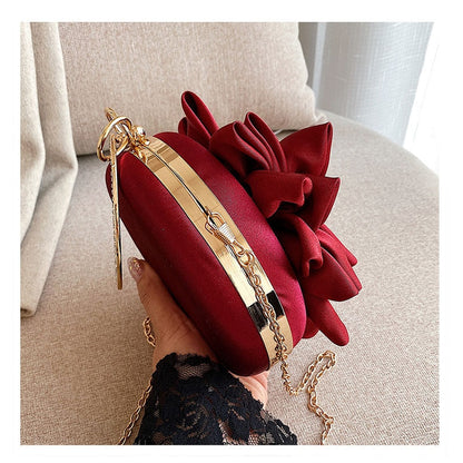 eybag Red Flower Clutch Purse  Women Round  Evening Bag Crystal Diamond Wedding Silk Handbag Exquisite Chain Shoulder Bags FTB154