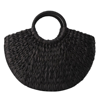 eybag New Straw Bag 2022 Women Hand-Woven Hollow Handbag Moon Shape Rattan Bag Big Capacity Drawstring Handbag Casual Travel Beach Bag