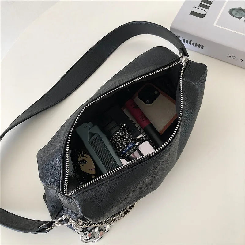 eybag Fashion Women Messenger Bag PU Leather Elegant Chain Money Purse Shoulder Crossbody bags Pouch Solid Color ladies Handbags black