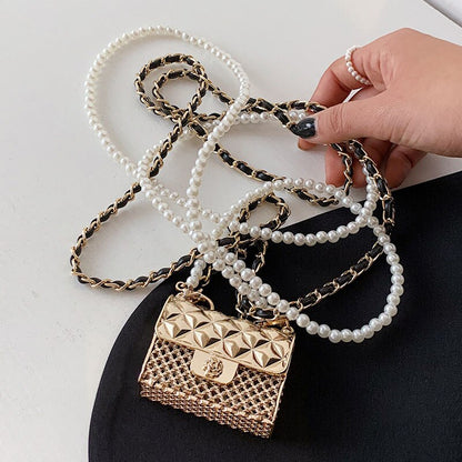 eybag Super Mini Metal Crossbody Shoulder Bags for Women Fashion Lingge Chains Halter Bag Luxury Beading Female Handbags and Coin Bags