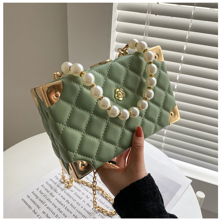 eybag Rhombus Lattice Shoulder Handbags for Women Luxury Leather Crossbody Bag Pearl Chain Tote Bag Ladies Solid Color Messenger Bags