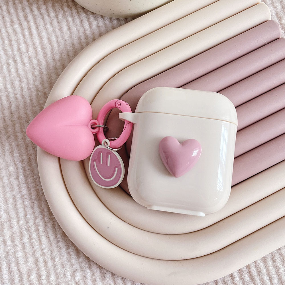 eybag 3D Heart Love Cute Silicone Earphone Accessories Case for AirPods Pro 2 3 Air Pods Cover Case Creative Smile Ornament Keyring