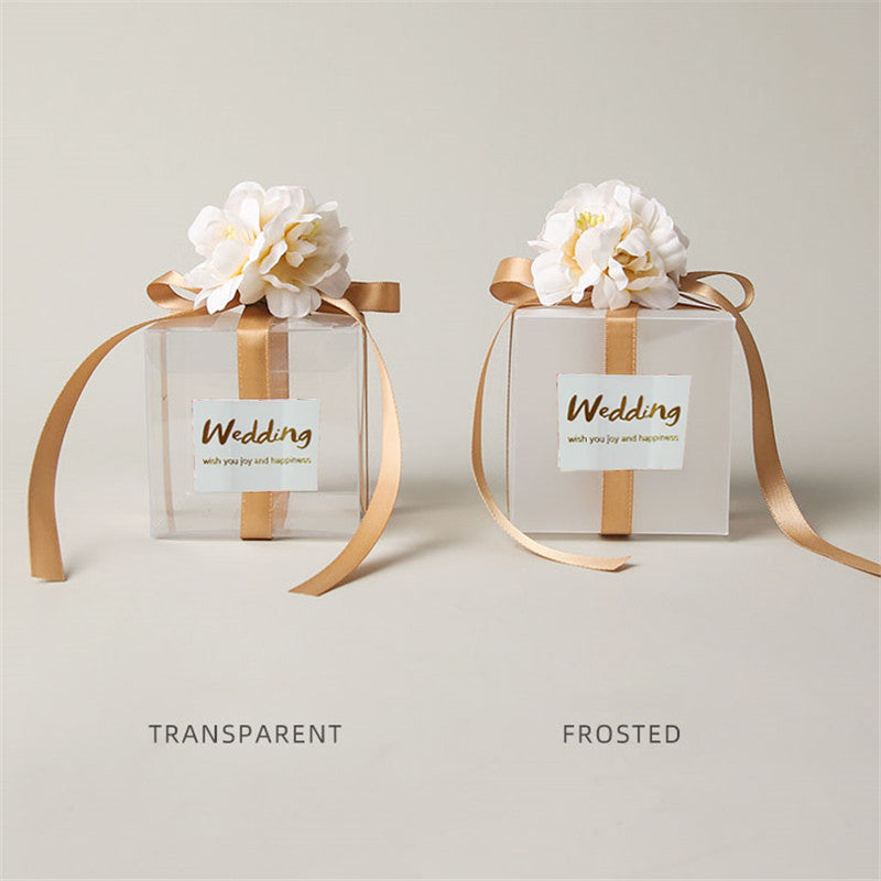 eybag 10/20/50pcs Transparent Gift Bags Thank You Artificial Flower Ribbon Wedding Souvenirs for Guests Matte Dragees Box for Baptism