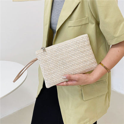 Lkblock Elegant Ladies Straw Woven Handbag Women Holiday Beach Casual Tote Top-Handle Bags Fashion Retro Shoulder Bags 2022