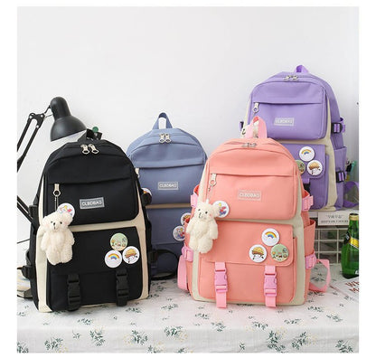 eybag Women Laptop Backpack 4 Pcs Set Harajuku Canvas School Bags For Teenage Girls Kawaii College Student Kids Book Bag Rucksack