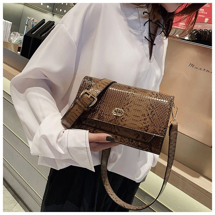 eybag Snake Pattern women flap bags PU Leather ladies Handbag Luxury Designer Wide Strap Sling bag for female Shoulder Crossbody Bag