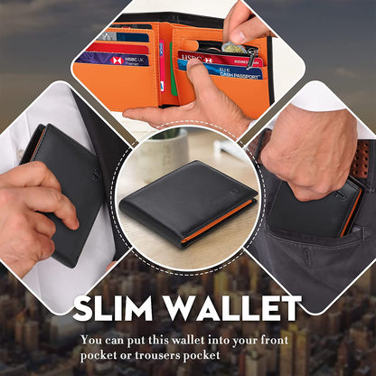 eybag Genuine Leather Wallet Men Slim RFID Purse Card Holder Coin Pocket ID Window Minimalist Wallets