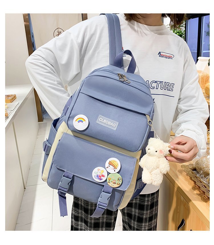 eybag Women Laptop Backpack 4 Pcs Set Harajuku Canvas School Bags For Teenage Girls Kawaii College Student Kids Book Bag Rucksack