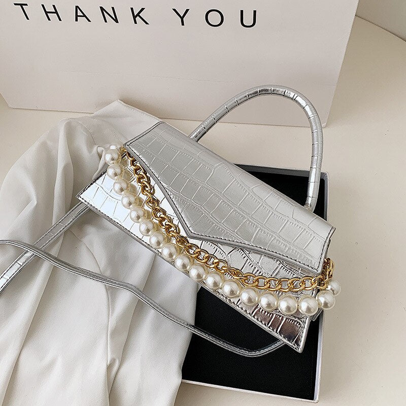 eybag Small Retro Crossbody Bag For Women 2021 PU Leather Party Purse and Handbag Female Totes Bag with Pearl Chain ZD2103