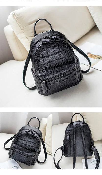 eybag Fashion Crocodile women Backpack small Brand design Schoolbags For Girls Daypack bagpack PU Leather female Travel Bags black