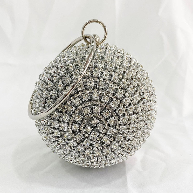 eybag Shiny Diamonds Beaded Metal Round ball Evening Bags Women's  Luxury Chain Shoulder bag Bling mini Clutches Party Purse B409