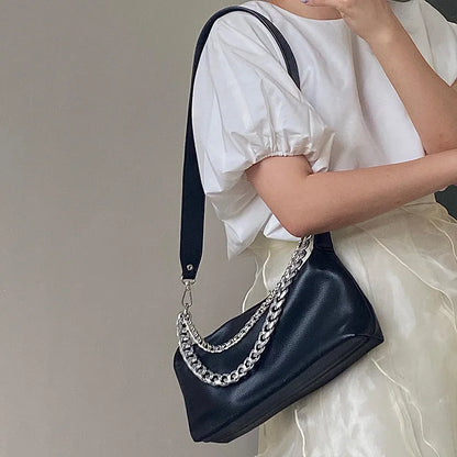 eybag Fashion Women Messenger Bag PU Leather Elegant Chain Money Purse Shoulder Crossbody bags Pouch Solid Color ladies Handbags black