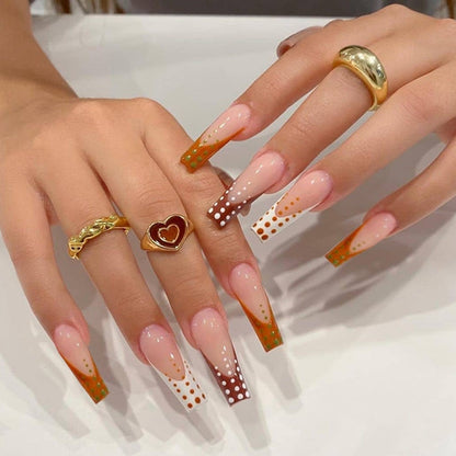 fall gel nails brown chrome nails dope nail designs trendy nails Pink Cow Design False Nail French Full Cover Long Coffin Fake Nails Glue DIY Manicure Nail Art Tools press on nails nail tips