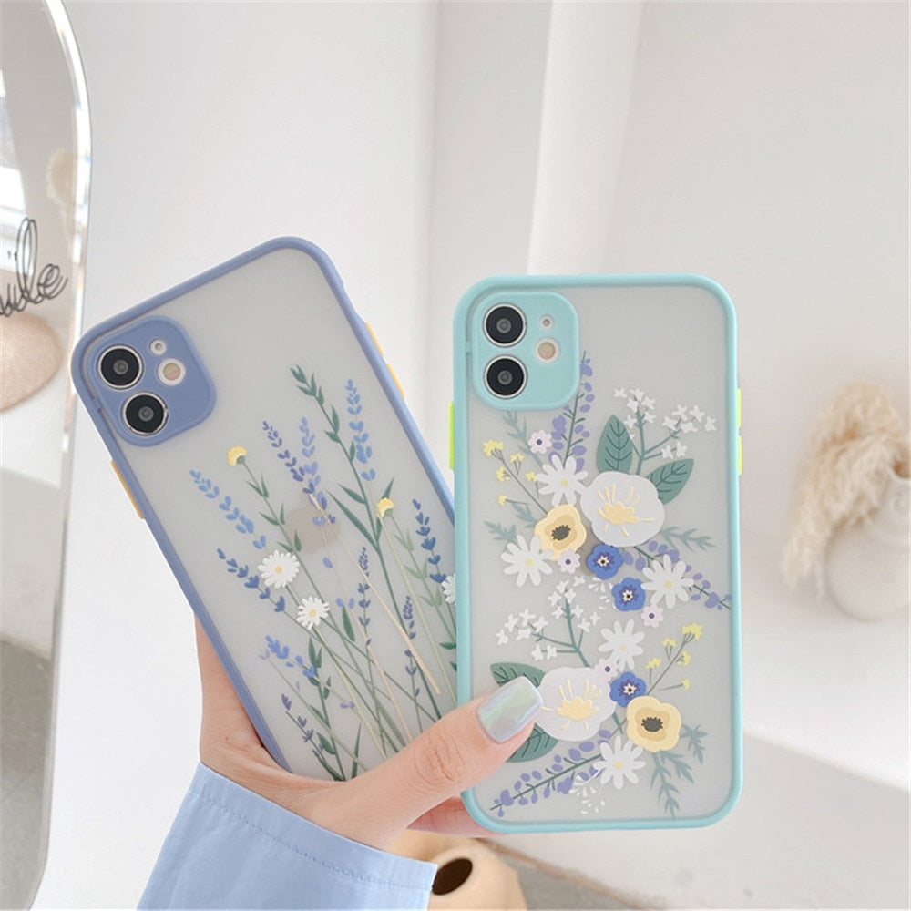 eybag Vintage Leaves Flower Phone Case For iPhone 12 11 13 Pro Max 14 Pro X XR XS Max 8 7 Plus SE Camera Protection Hard PC Coque