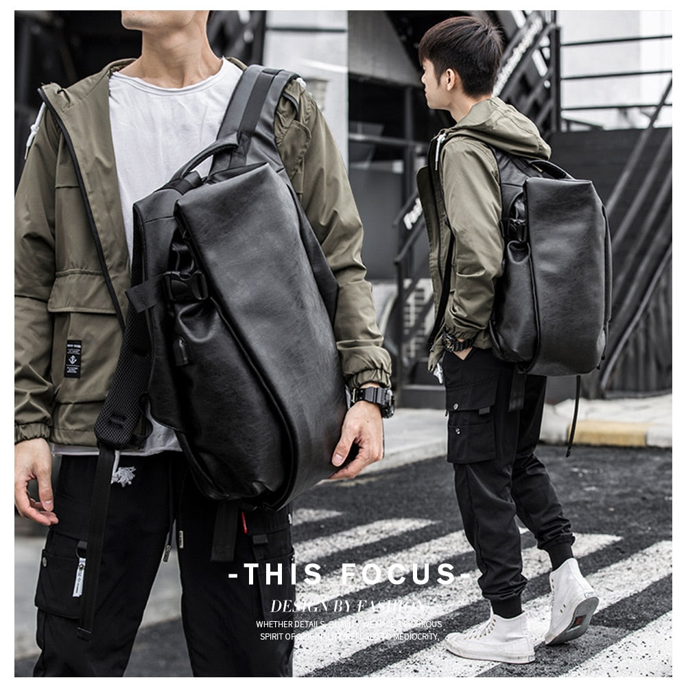 eybag Men's Backpack USB Charge Travel Laptop Back packs Black 16inch Leather School Bag Male Vintage Waterproof Anti Theft Backpacks