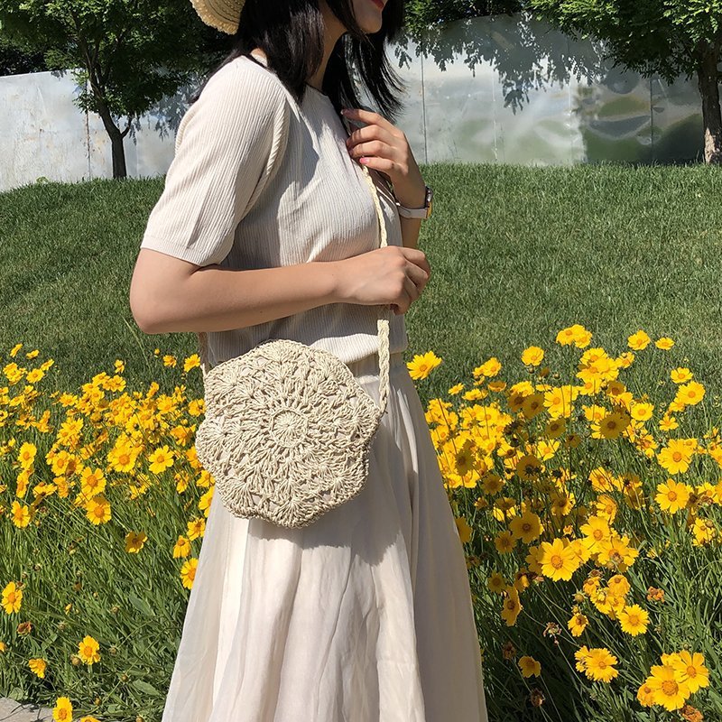 Lkblock New Half Round Straw Bags for Women Summer Beach Rattan Bag Handmade Woven Half Moon Crossbody Handbags Bohemia